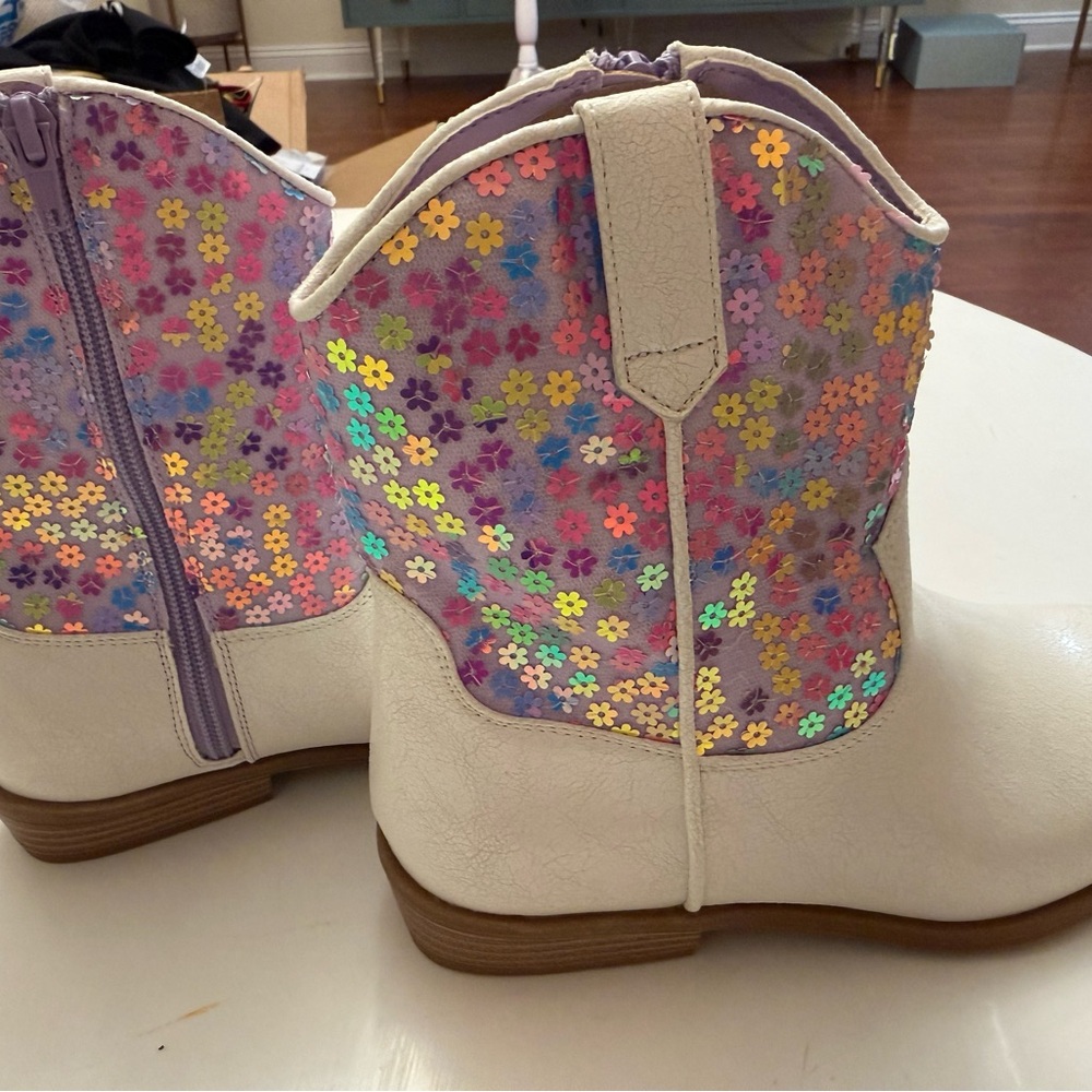 Steve Madden big girls kids White Western Boots Floral Sequin cowgirl sz 5 NEW - Picture 6 of 10